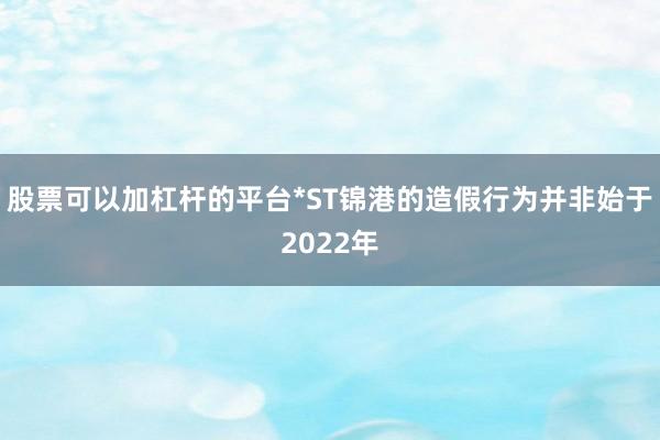 股票可以加杠杆的平台*ST锦港的造假行为并非始于2022年